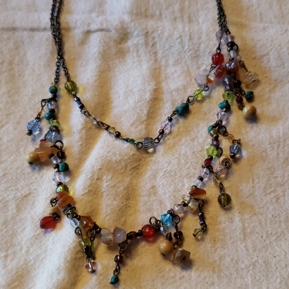 Drapping Necklace with Gem Chips and Beads - Picture 2 of 6